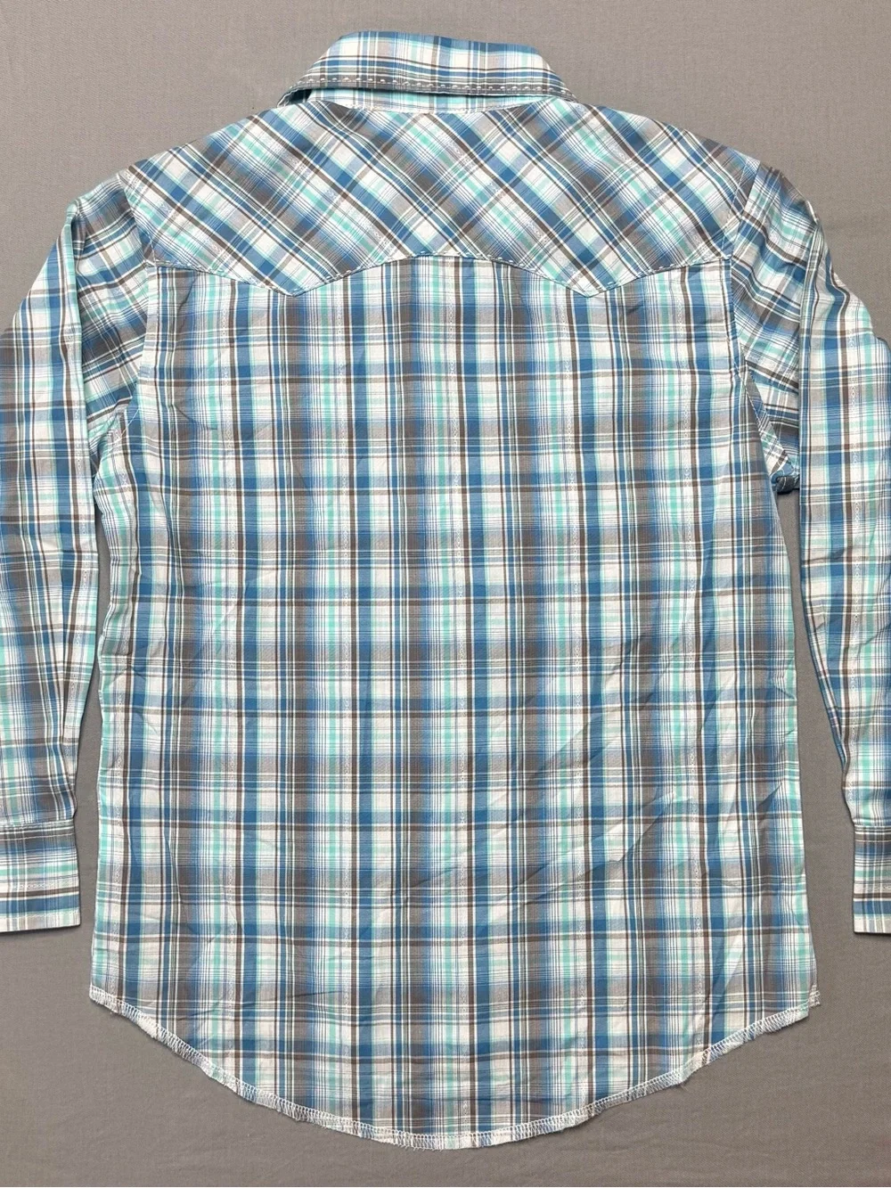 Wrangler Boys' Teal and White Plaid Western Shirt